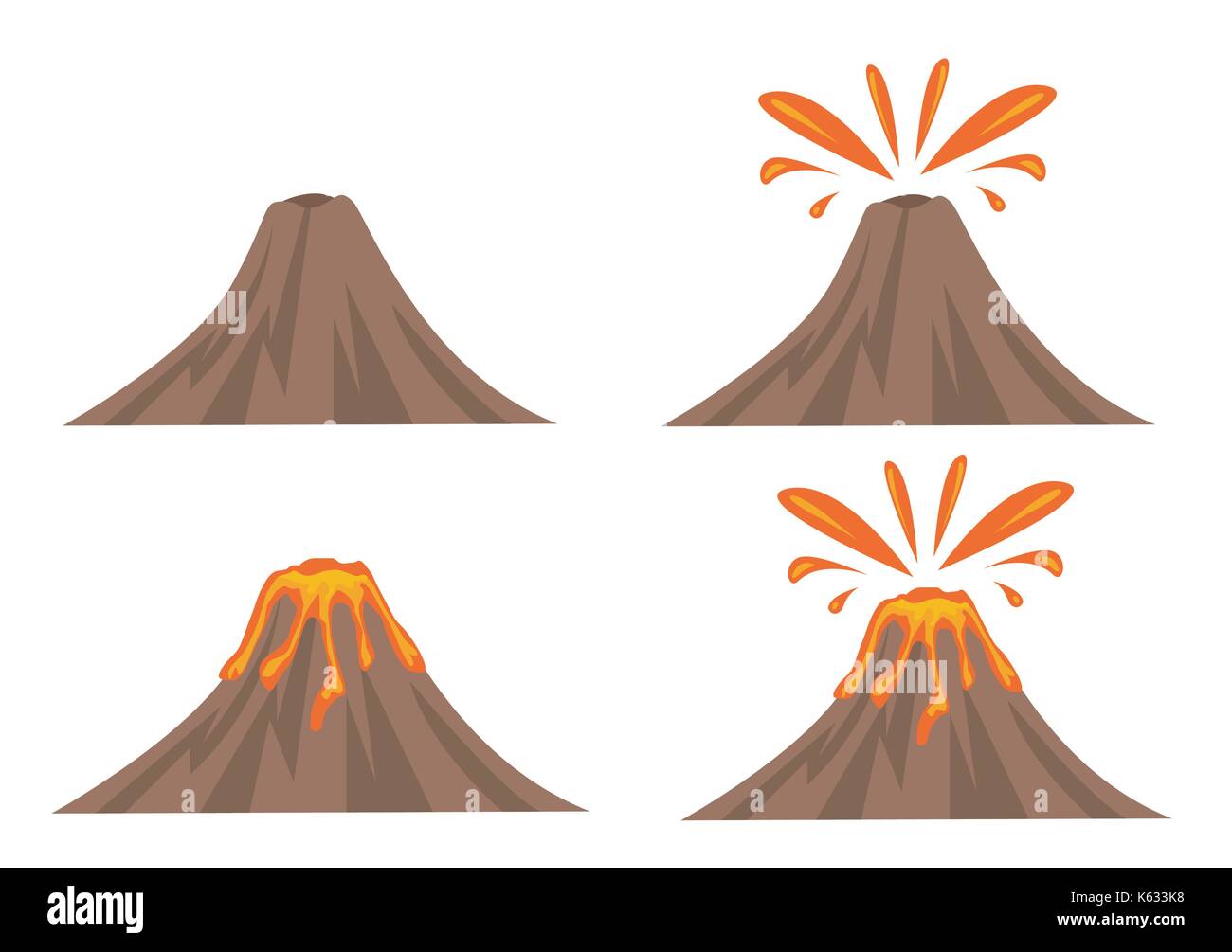 Volcano Icon Set Isolated on White Background Stock Vector