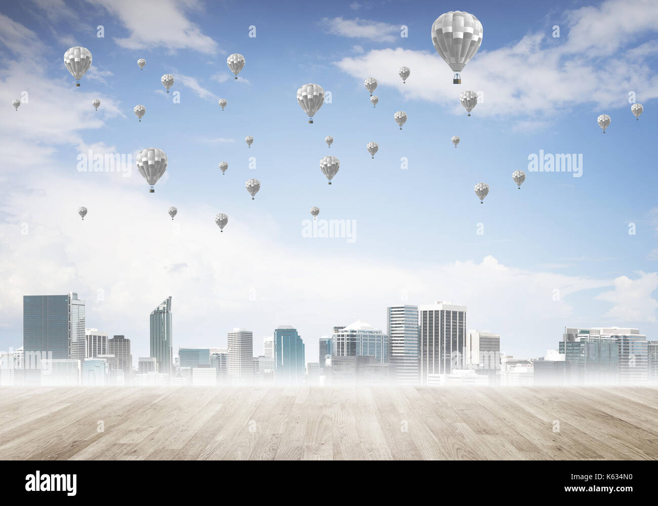 Concept of air pollution concept with aerostats flying above city Stock ...