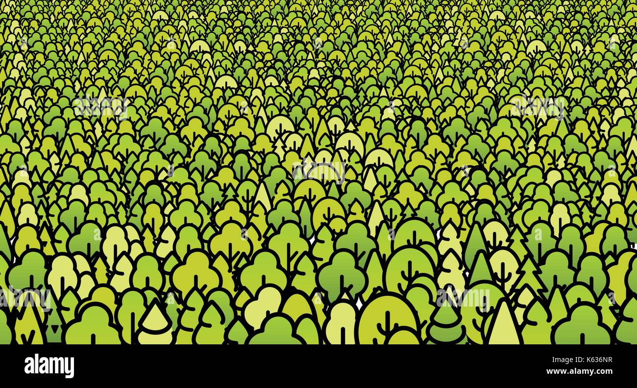 Green linear forest perspective vector pattern Stock Vector