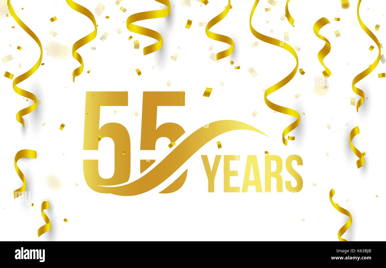 Isolated golden color number 55 with word years icon on white