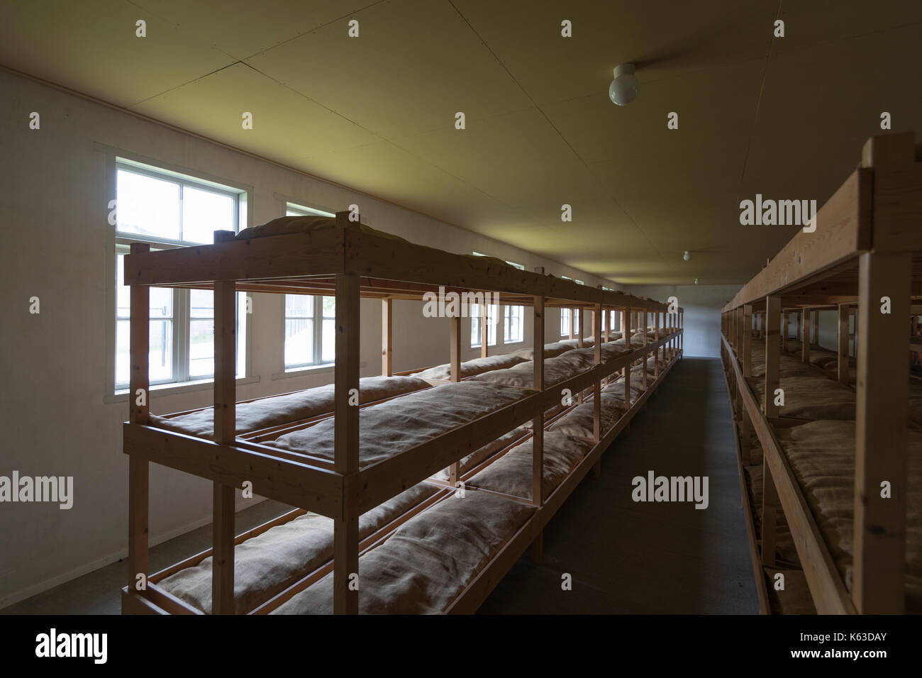 Bunk beds at the dormitory of former concentration camp 'kamp Vught' in the Netherlands Stock Photo