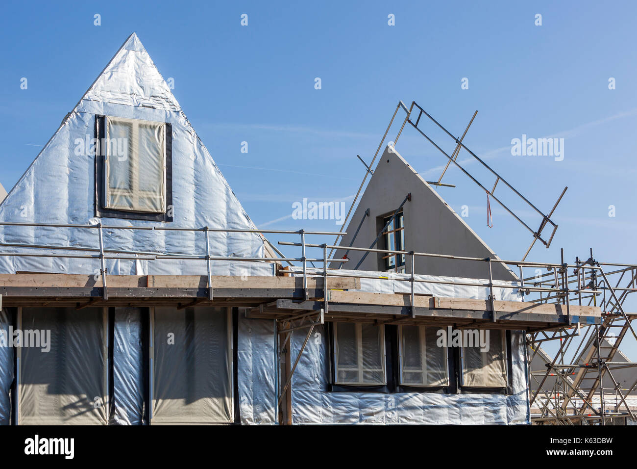 Construction site with houses with prefabricated walls in the Netherlands Stock Photo