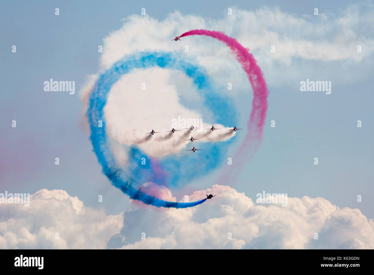 Red Arrows display team at Bournemouth Air Festival, 2017 Stock Photo