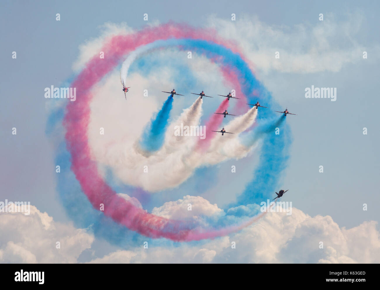 Red Arrows display team at Bournemouth Air Festival, 2017 Stock Photo ...