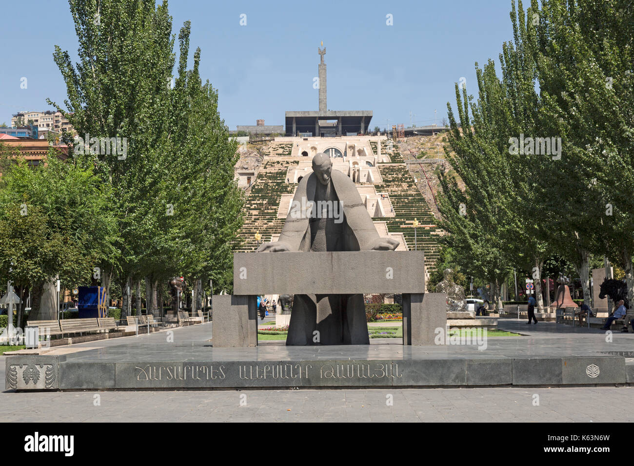 Statue of Alexander Tamanian, architect, at the bottom of the Cascade Museum Of Art in Yerevan, Armenia. Stock Photo