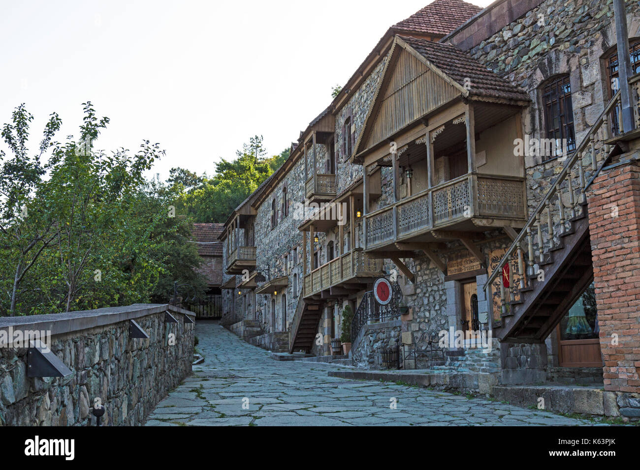Traditional houses on a small street in the town of Dilijan in Armenia. Stock Photo