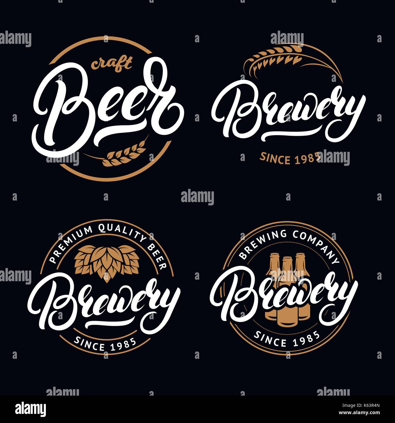Set Of Beer And Brewery Hand Written Lettering Logo Label Badge