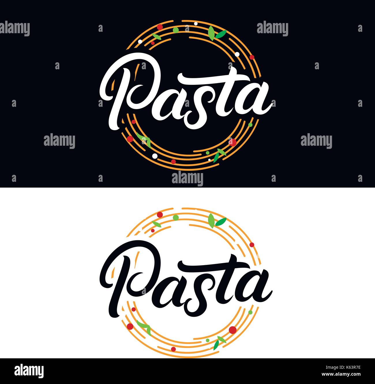 Pasta hand written lettering logo, label, badge, emblem. Modern Stock