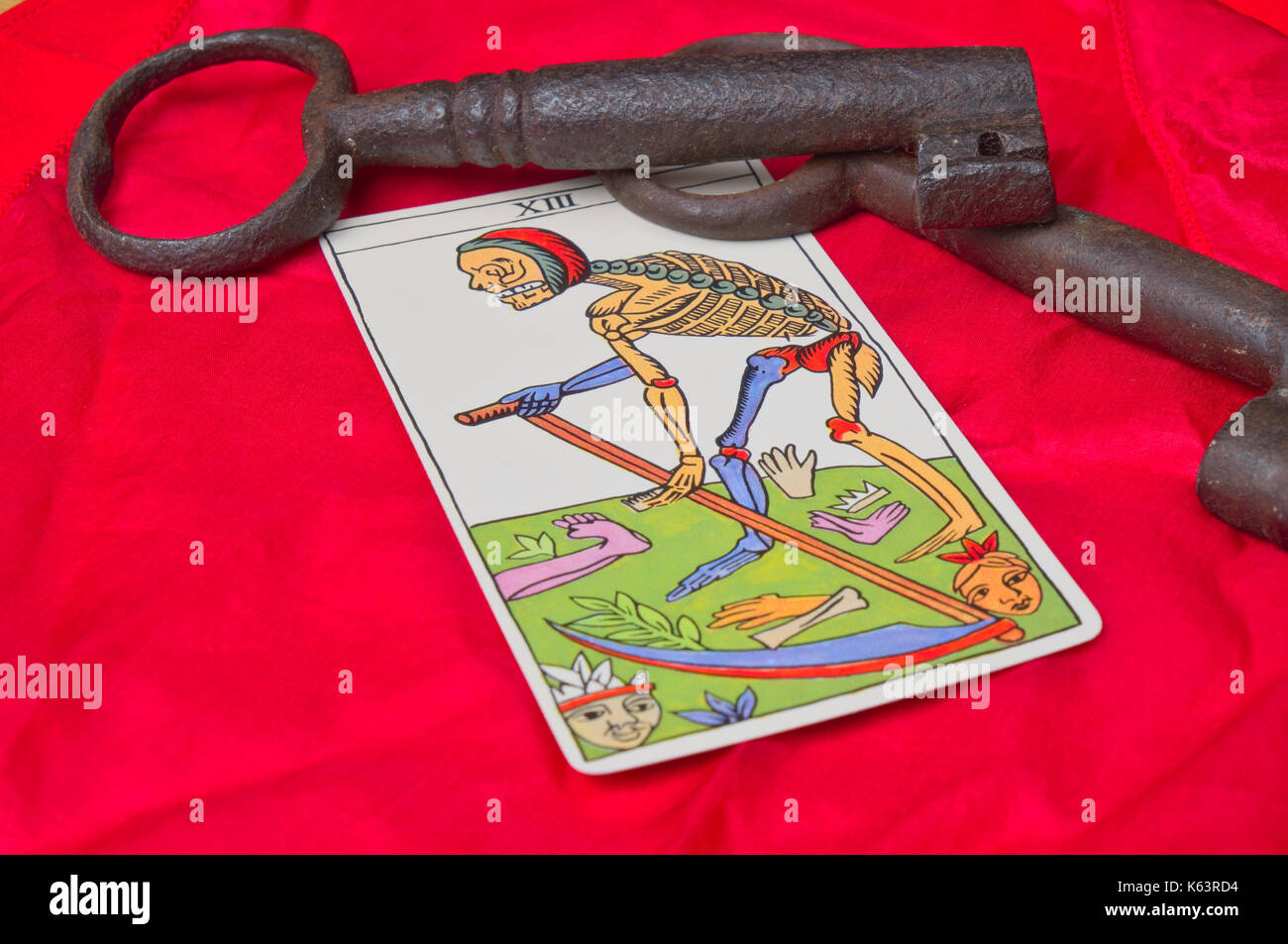 Death tarot card and skeleton keys Stock Photo