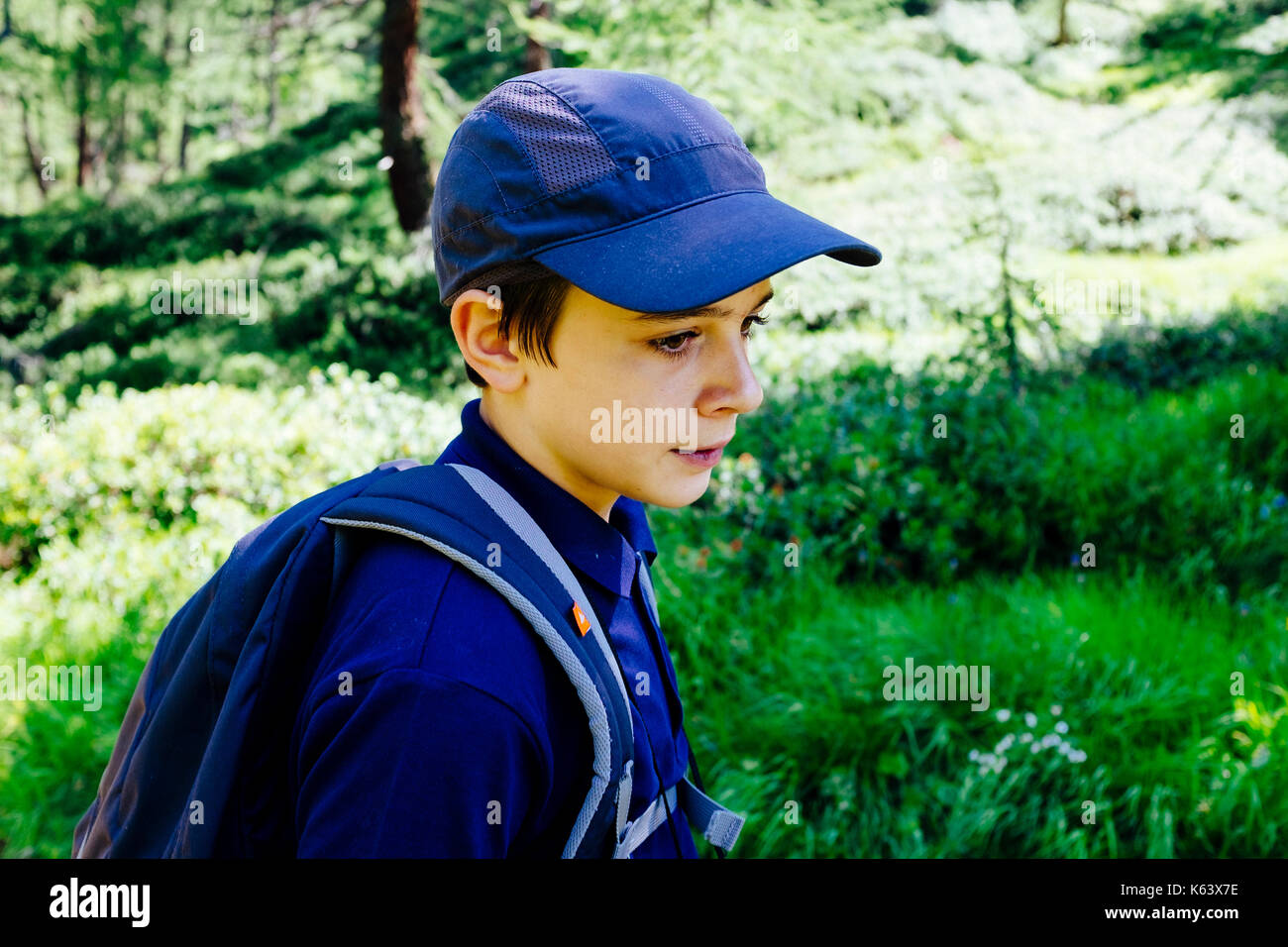 13 year old boy on a hike in the Alps, portrait Stock Photo Alamy