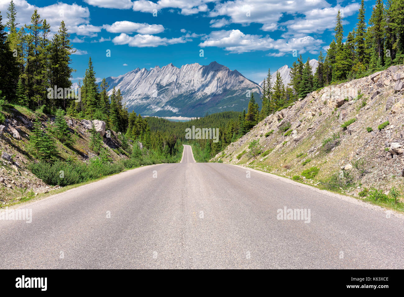 Beautiful Highway through Canadian Rockies in Banff National Park, Canada. Stock Photo