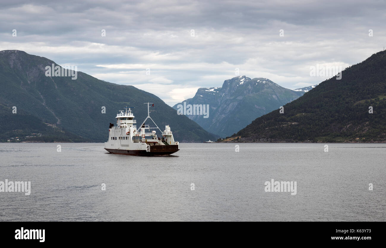 HELLA,NORWAY: 24-7-2017:Unidentified people on the ferry between Hella en dragsvik or balestrand, this ferry is the fastest route over the sognefjord  Stock Photo