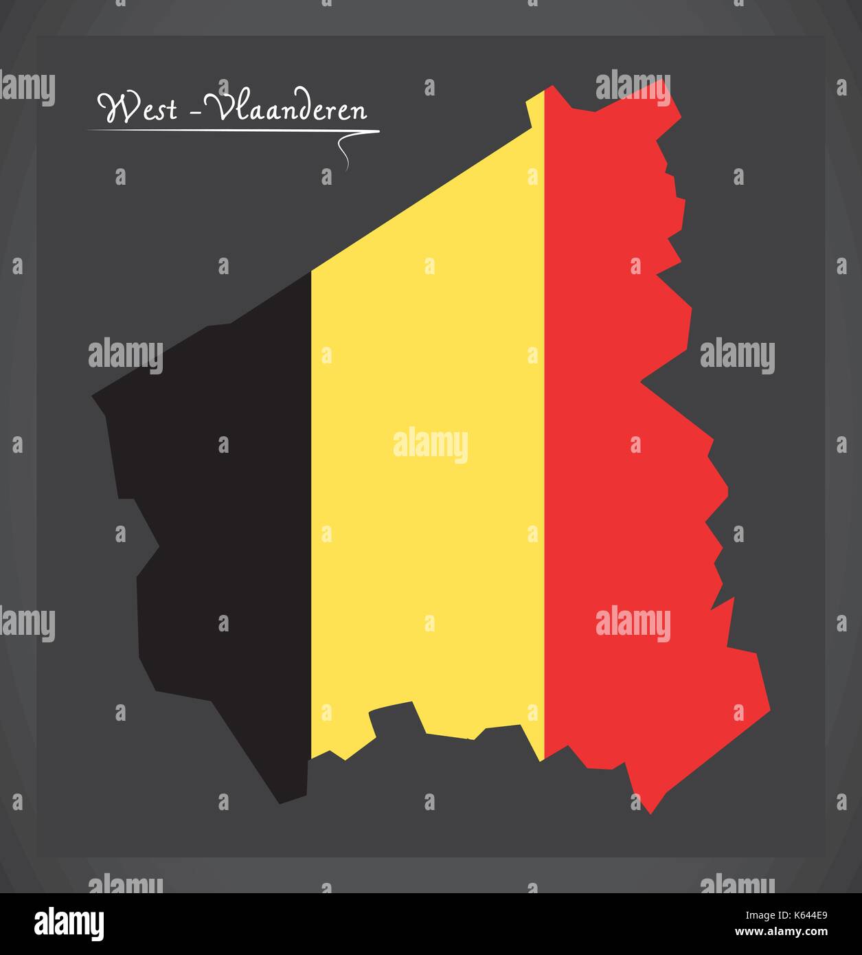 West-Vlaanderen map of Belgium with Belgian national flag illustration Stock Vector