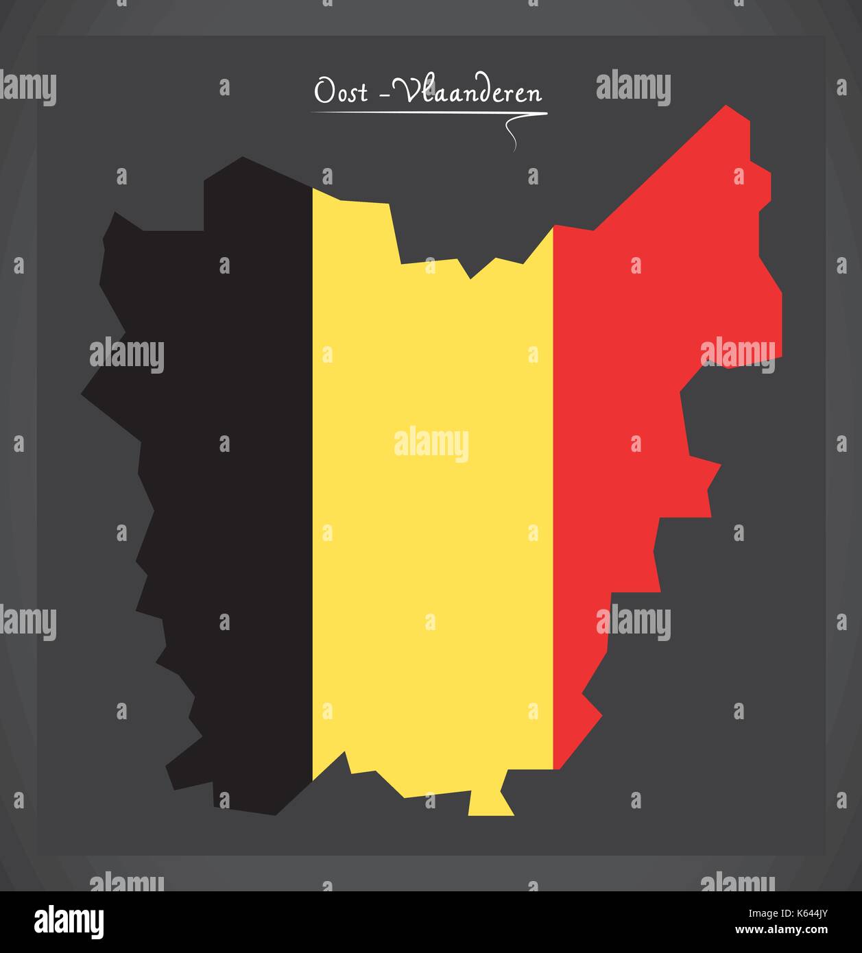 Oost-Vlaanderen map of Belgium with Belgian national flag illustration Stock Vector