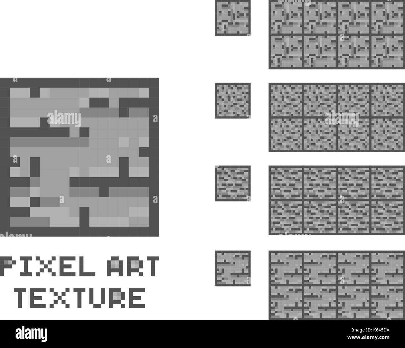 Vector pixel art stone texture. Stone wall pattern. Retro game element sprite. Stock Vector