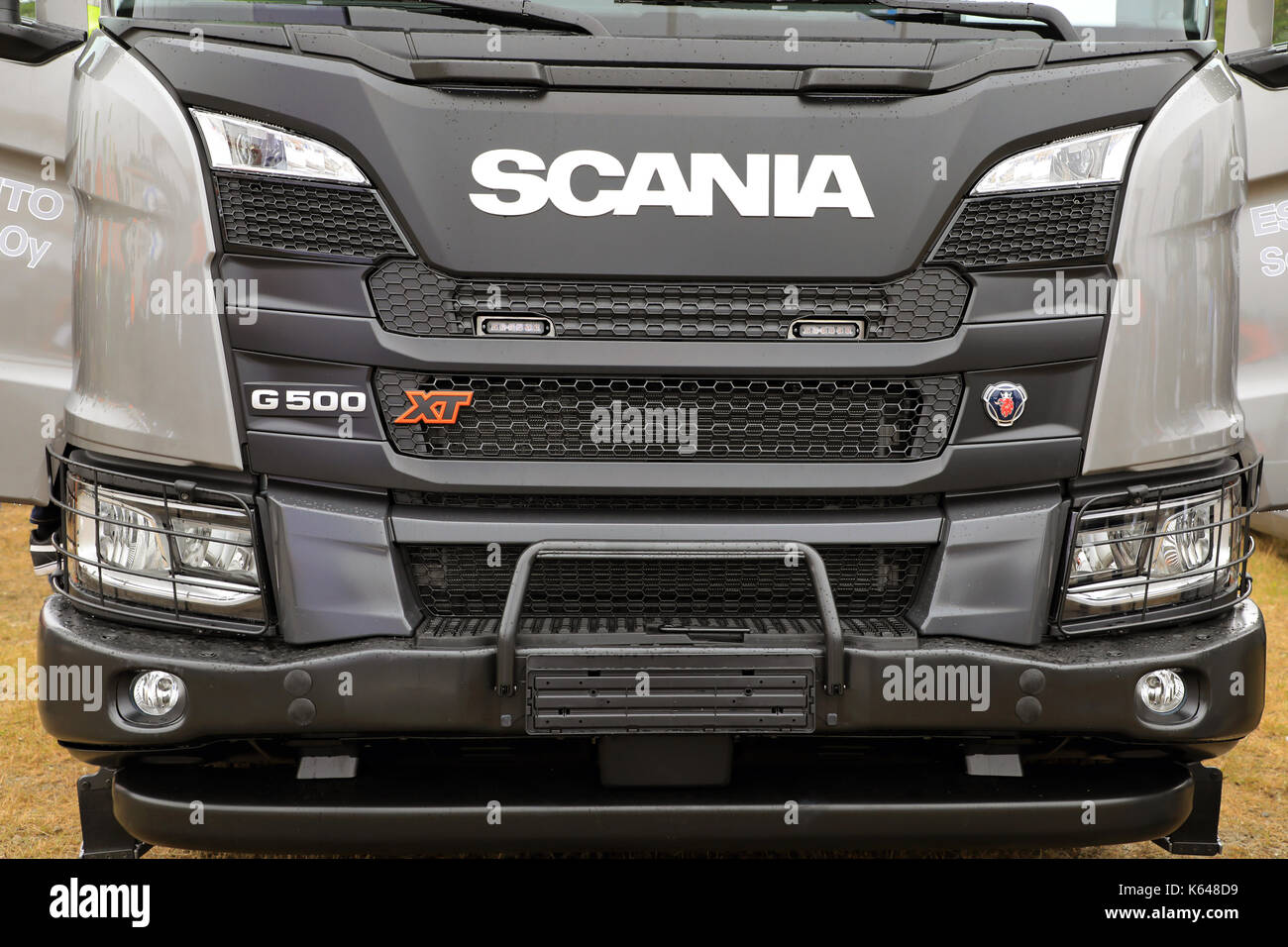 HYVINKAA, FINLAND SEPTEMBER 8, 2017 The front of Scania G500 XT