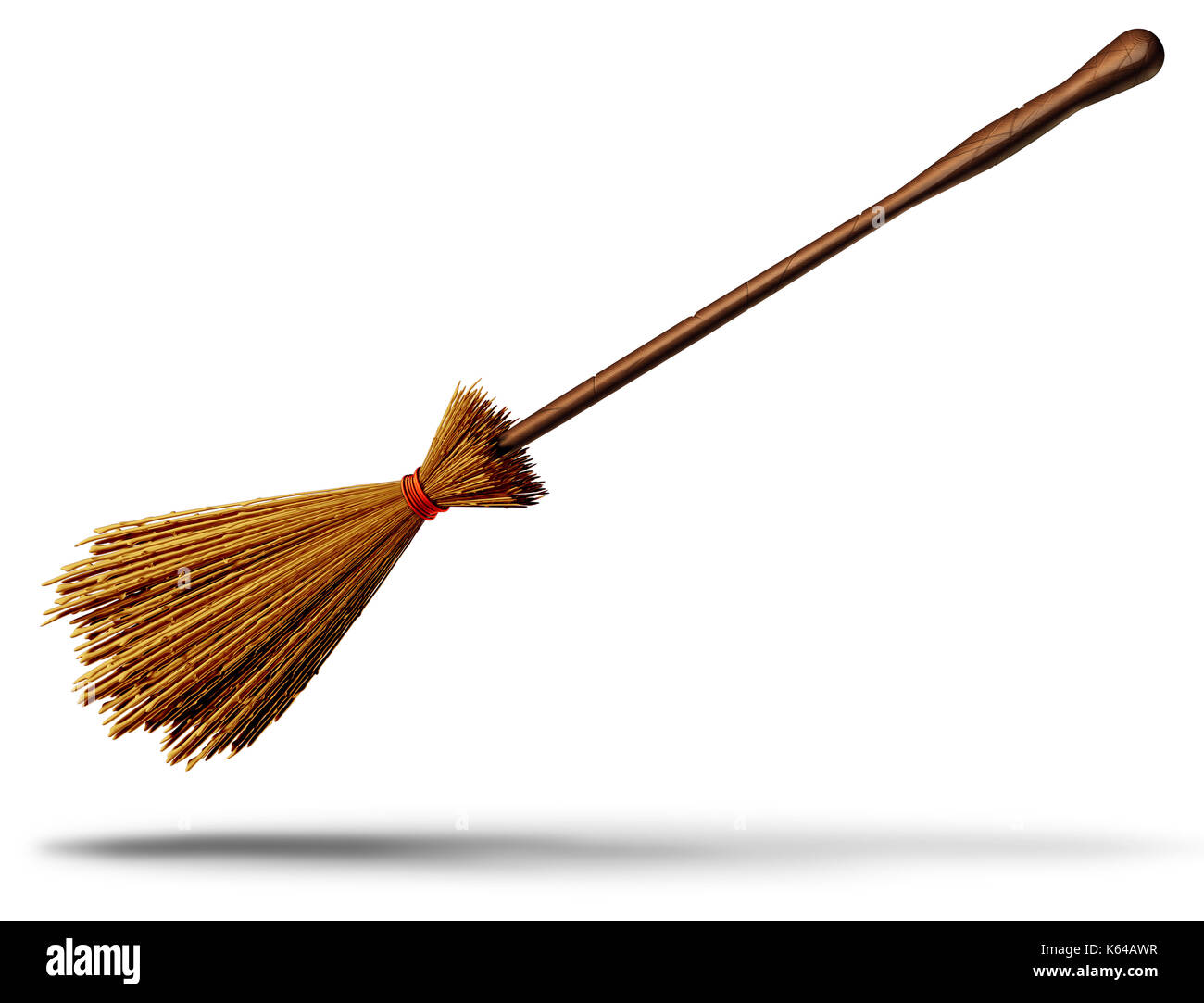 Witch broom object as an old magical besom for a wicked wizard as a halloween graphic element 3D illustration. Stock Photo