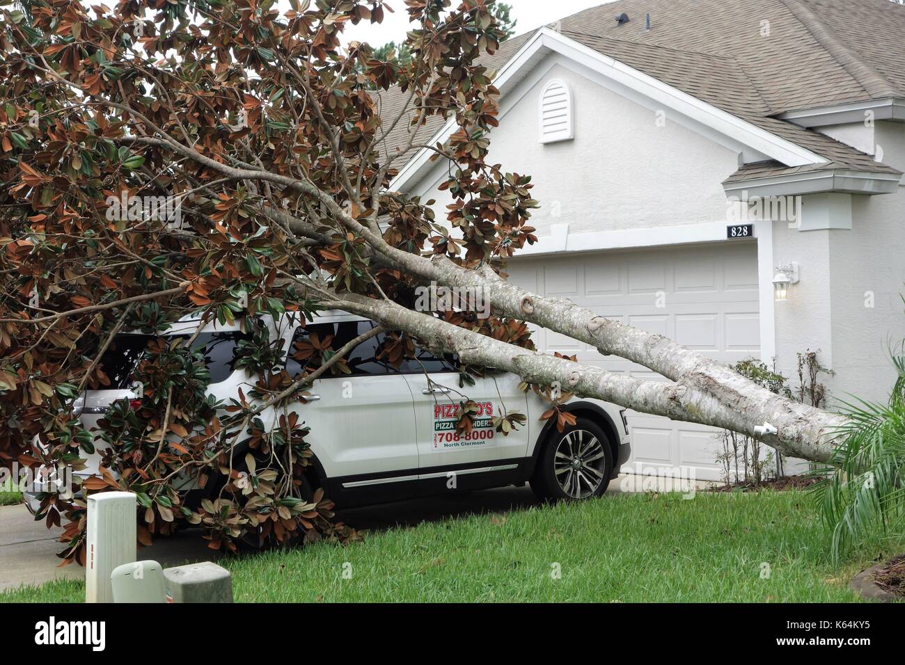 11th, September, 2017. Polk County, Orlando, Florida, USA. Hurricane Irma damage. Clean up operations will begin today after hurricane Irma left a trail of damage to cars and houses. Stock Photo