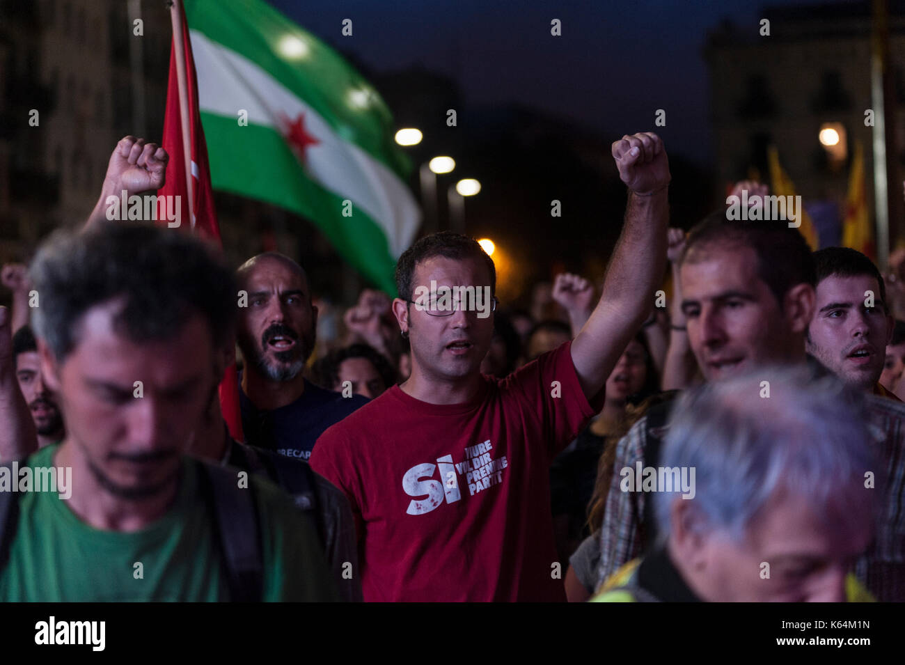 Barcelona, Catalonia. 11th Sep, 2017. Spain. September 11th, 2017. Hundreds of miles of people arriving from all over Catalonia are manifested in Barcelona on the National Day of Catalonia, to demand the right to vote for the creation of a new Mediterranean nation. Credit: Charlie Perez/Alamy Live News Stock Photo