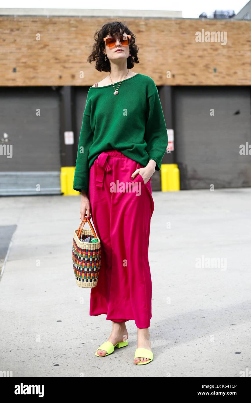 Stylist Chloe Hill posing outside of the Dion Lee runway show during ...