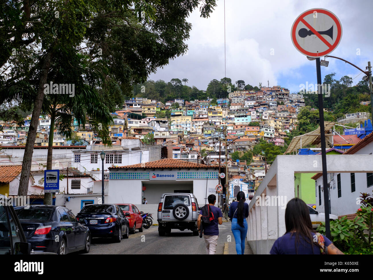 Venezuela, State of Miranda: street of El Hatillo Town and favelas in the background Stock Photo