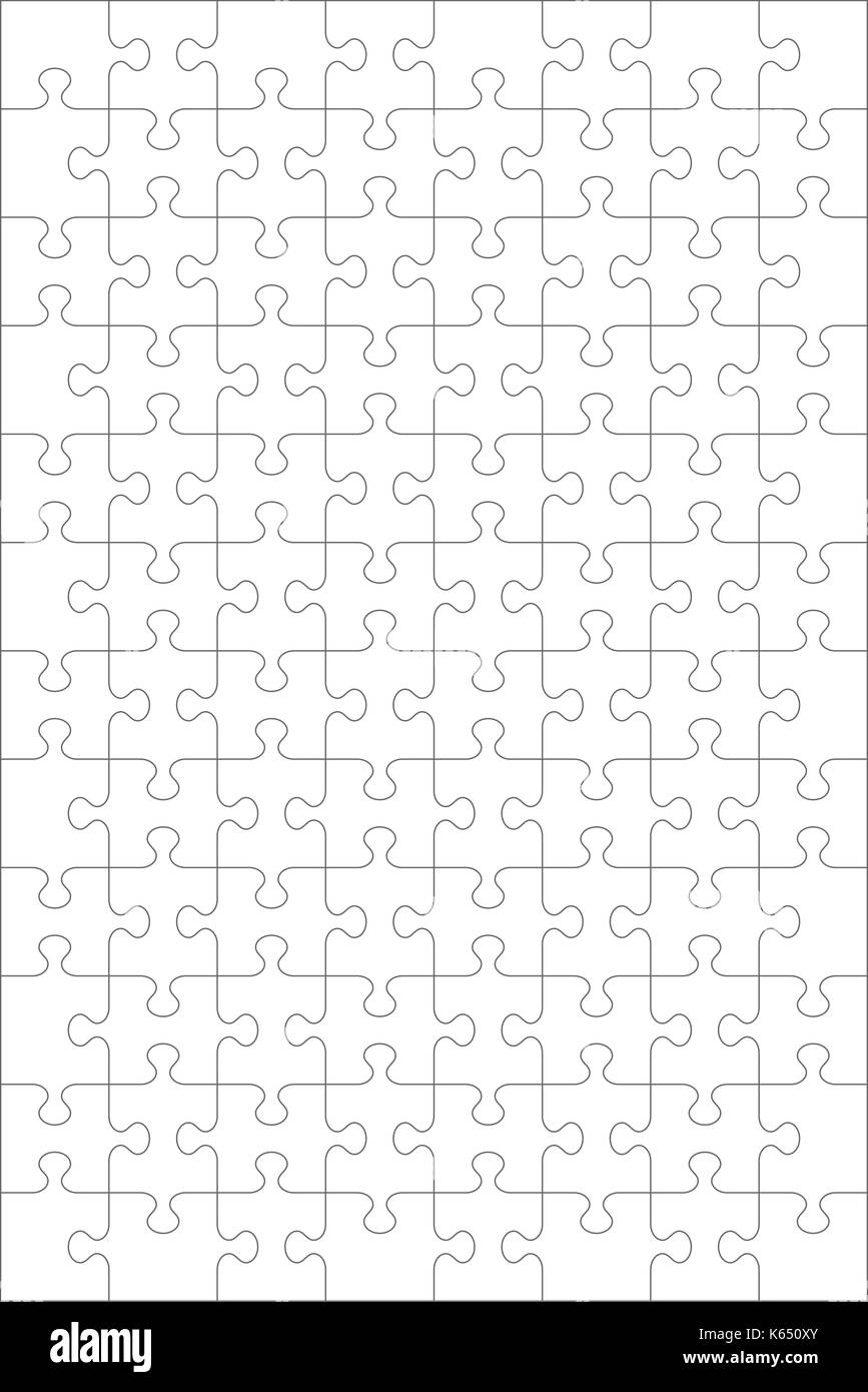 Jigsaw puzzle blank template of 96 transparent pieces and visual