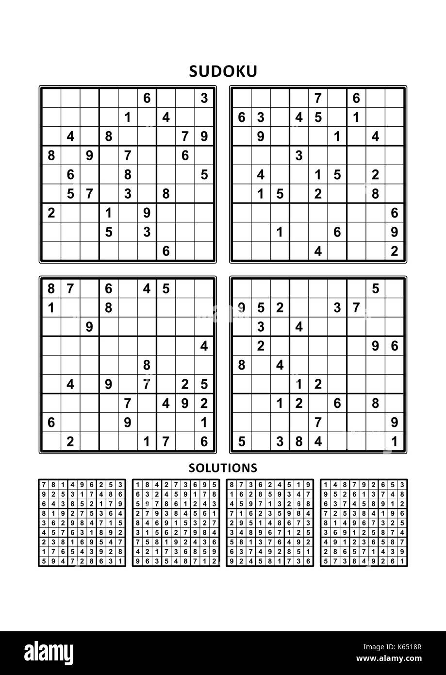 Four sudoku games with answers. Set 2. Stock Vector