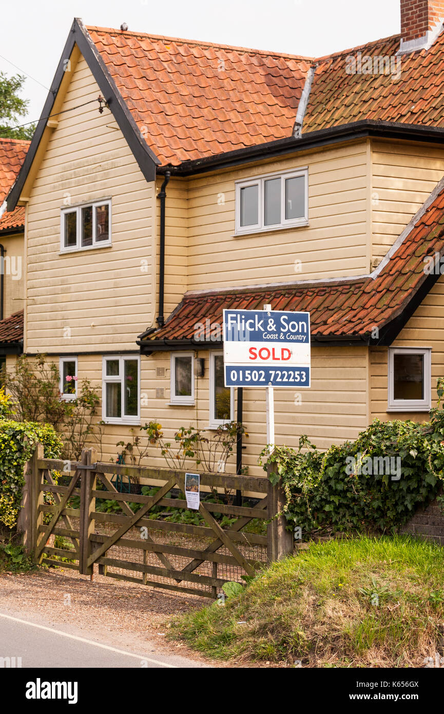 A house has just been sold in Walberswick , Suffolk , England , Britain , Uk Stock Photo