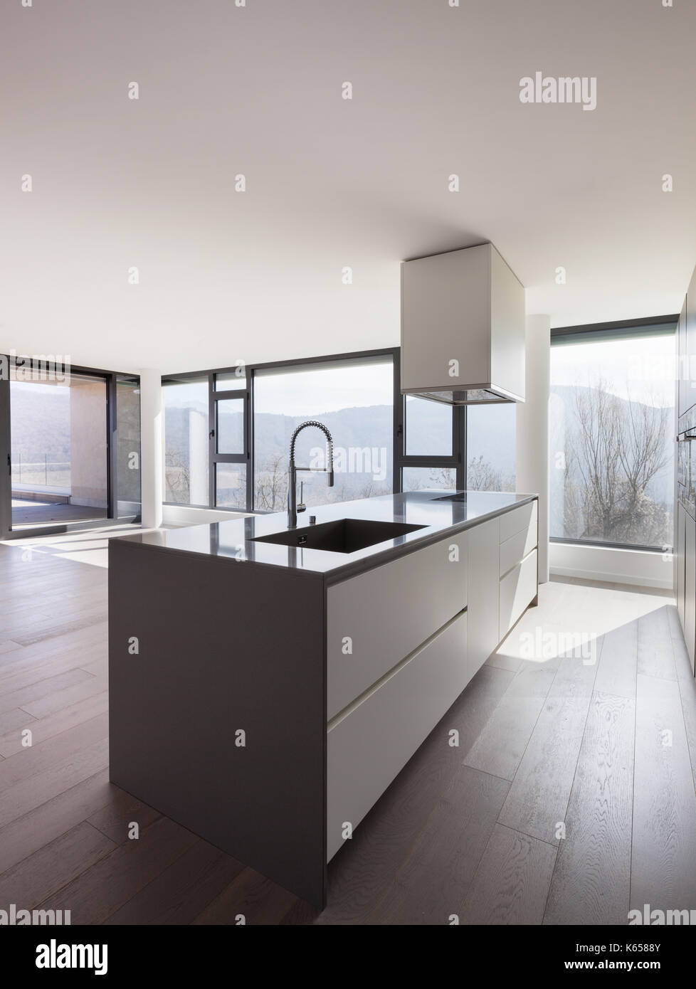 Modern minimalist kitchen, no body inside Stock Photo