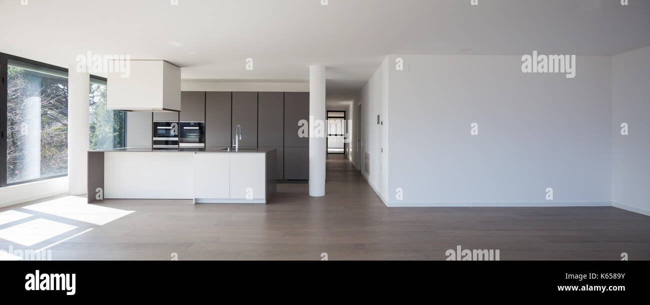 Modern minimalist kitchen, no body inside Stock Photo