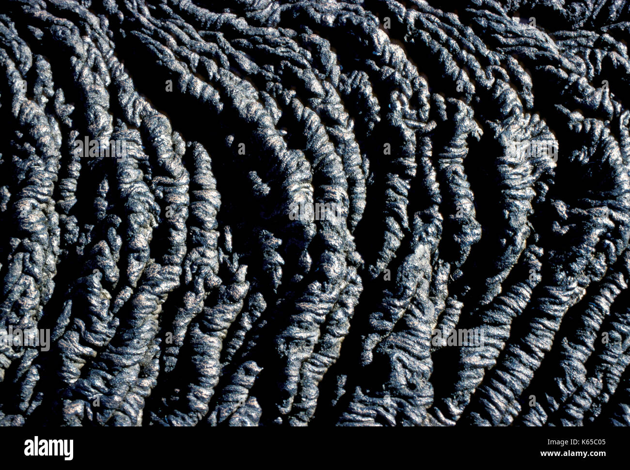 Close up detail of Pahoehoe Lava, Galapagos Islands, basaltic, ropy surface Stock Photo