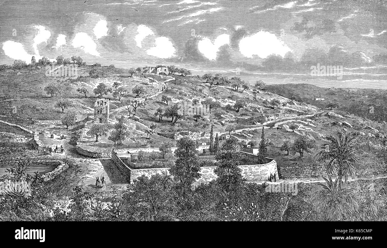 Historical illustration of Calvary or Golgotha, City of Jerusalem, Israel Stock Photo