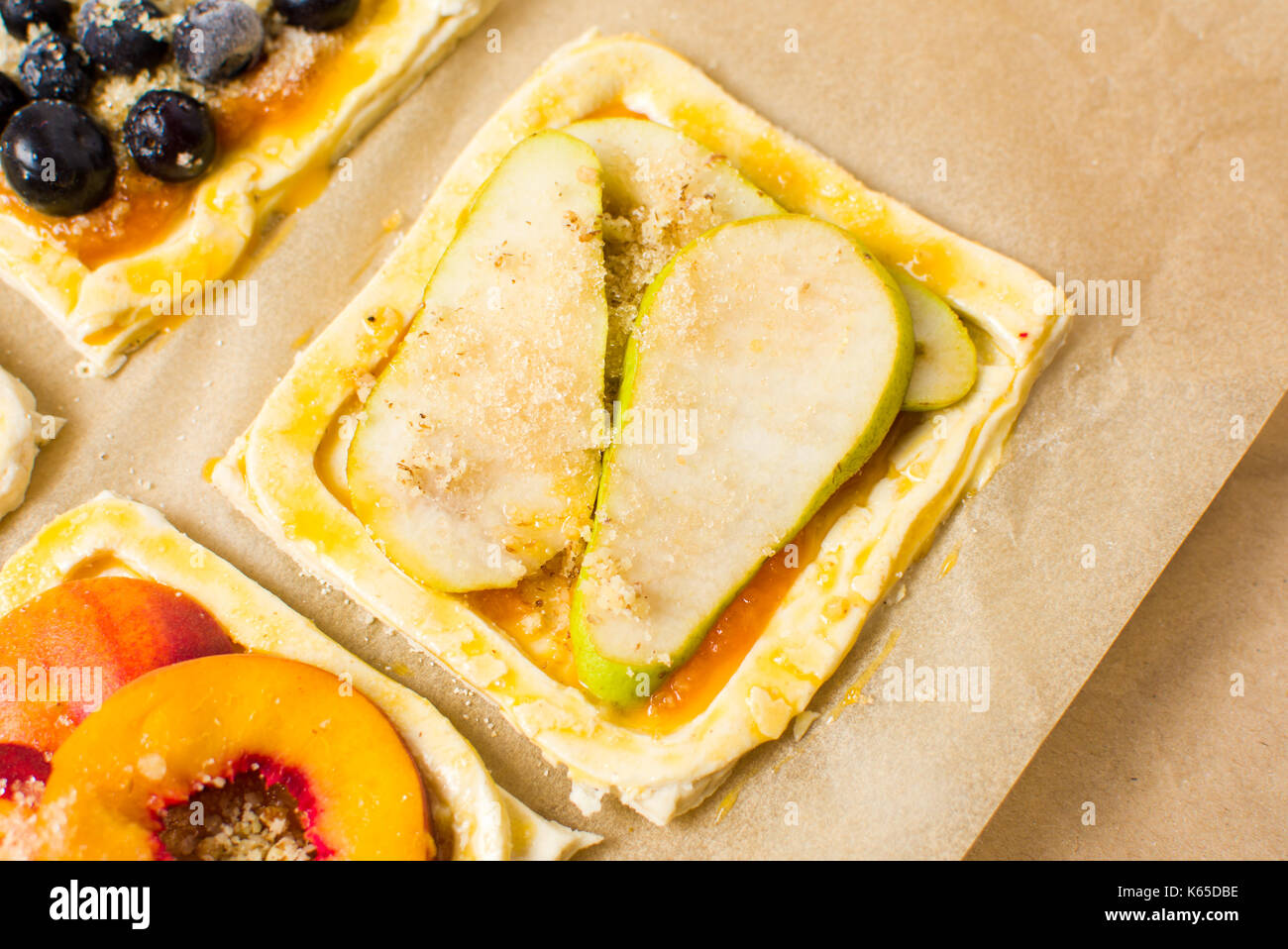 Home made fruit sweet pies before baking Stock Photo