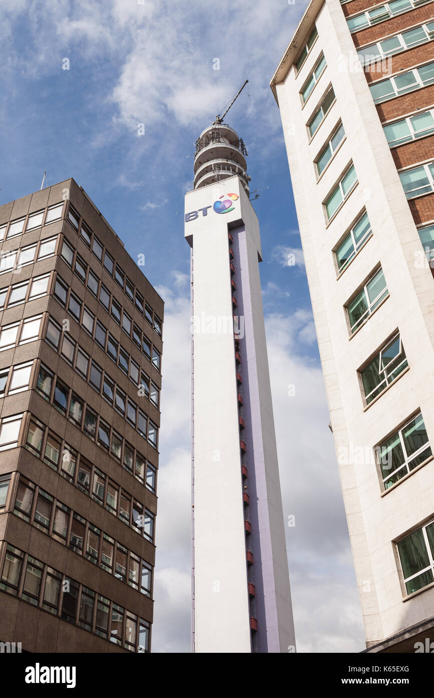 BT Tower in the centre of the city of Birmingham, West Midlands, UK. Stock Photo