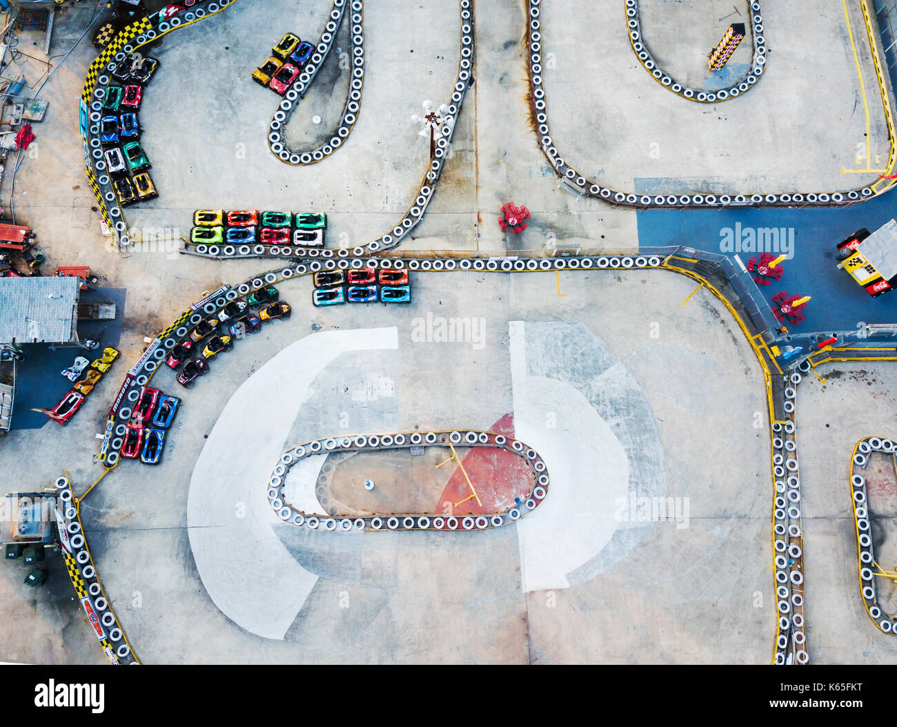 WILDWOOD, NEW JERSEY, USA - SEPTEMBER 5, 2017: Racing carts track aerial view with no people in the Moreys Piers and Beachfront Water Parks complex Stock Photo