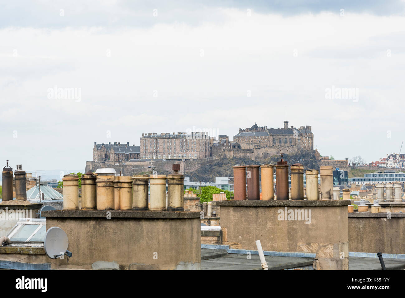 View of Edinburgh Castle over the Rooftops Stock Photo