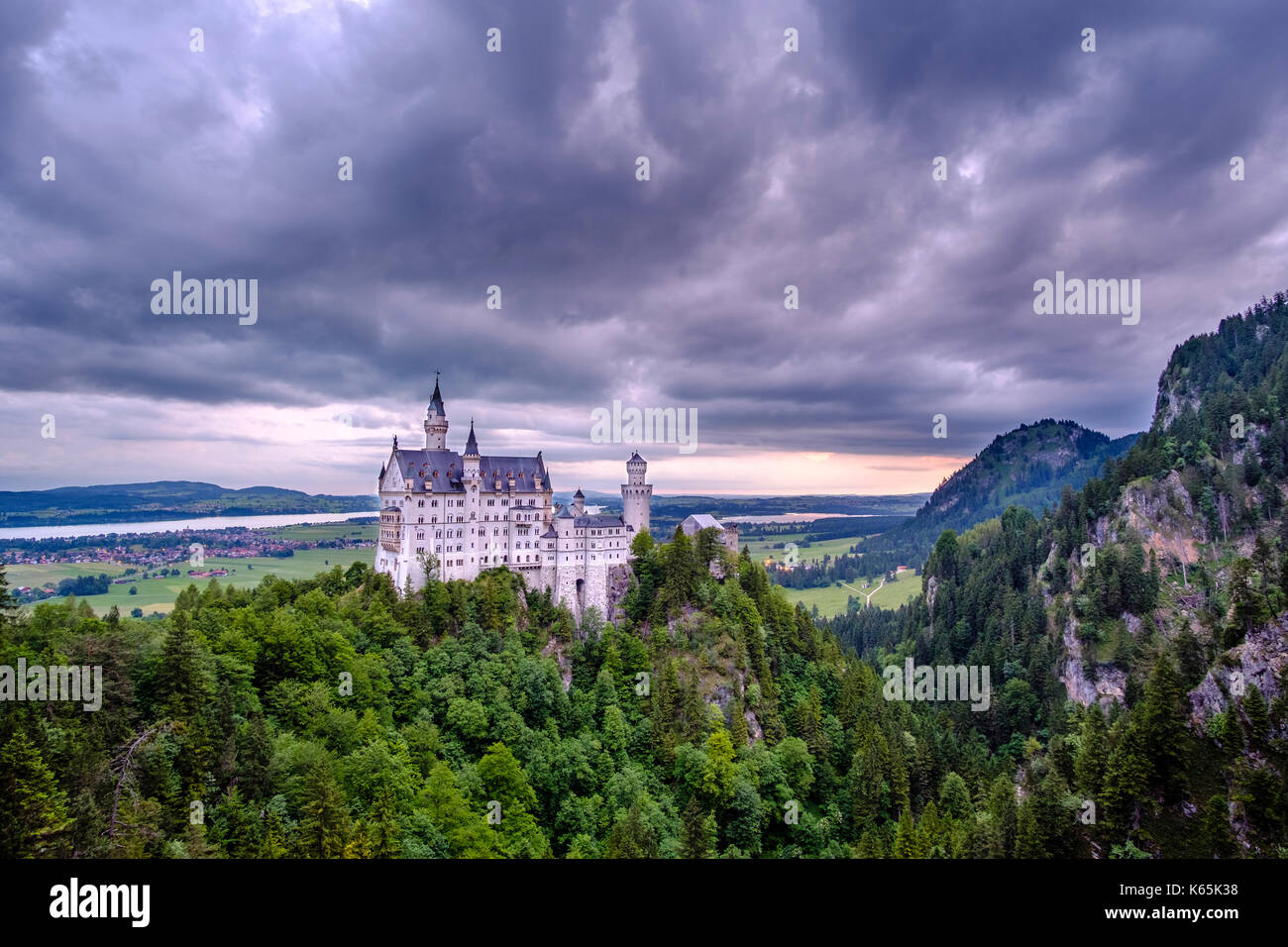 Neuschwanstein castle from marienbrucke bridge hires stock photography