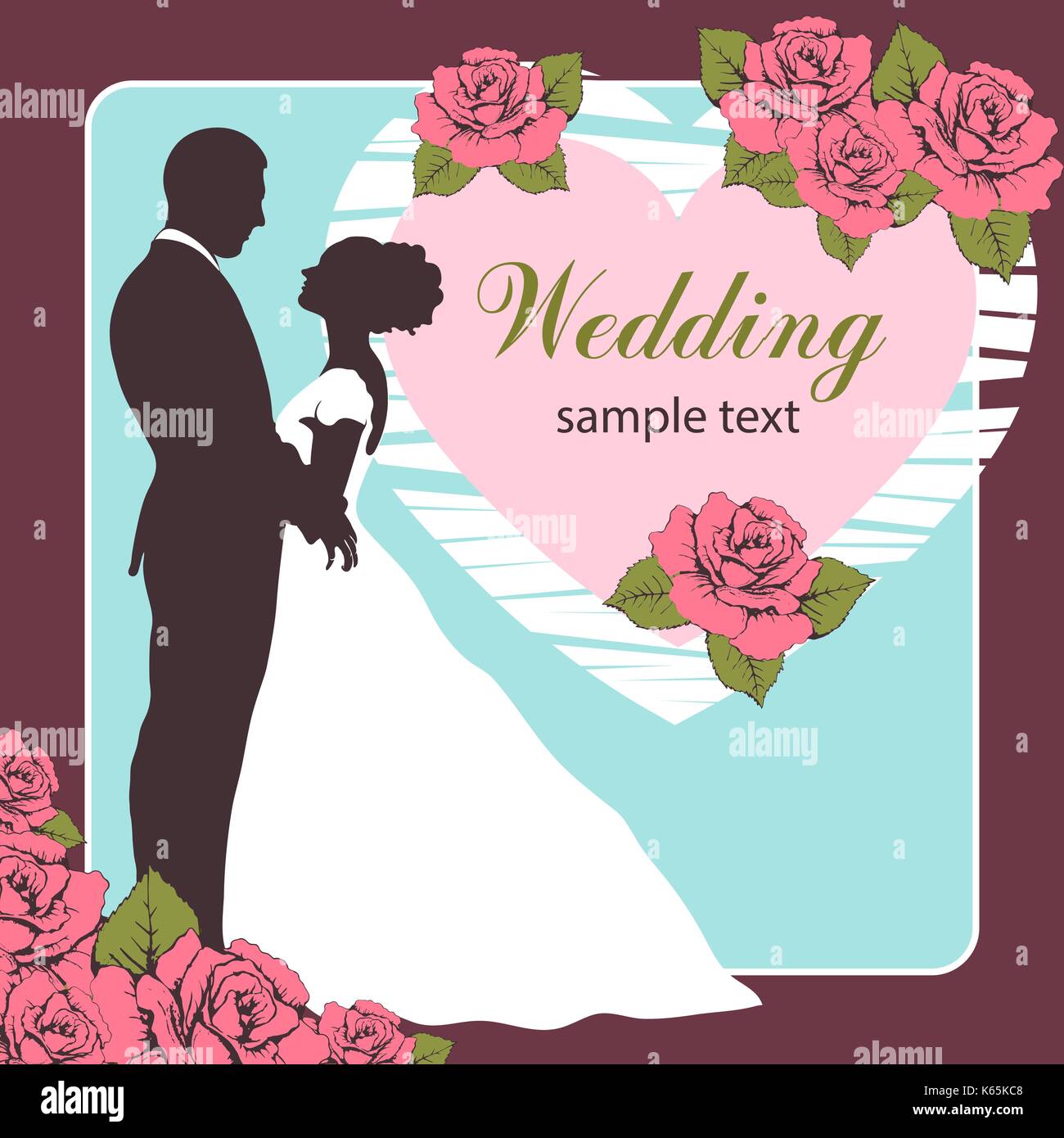 Bride And Groom Silhouette Wedding Invitation Card Outline