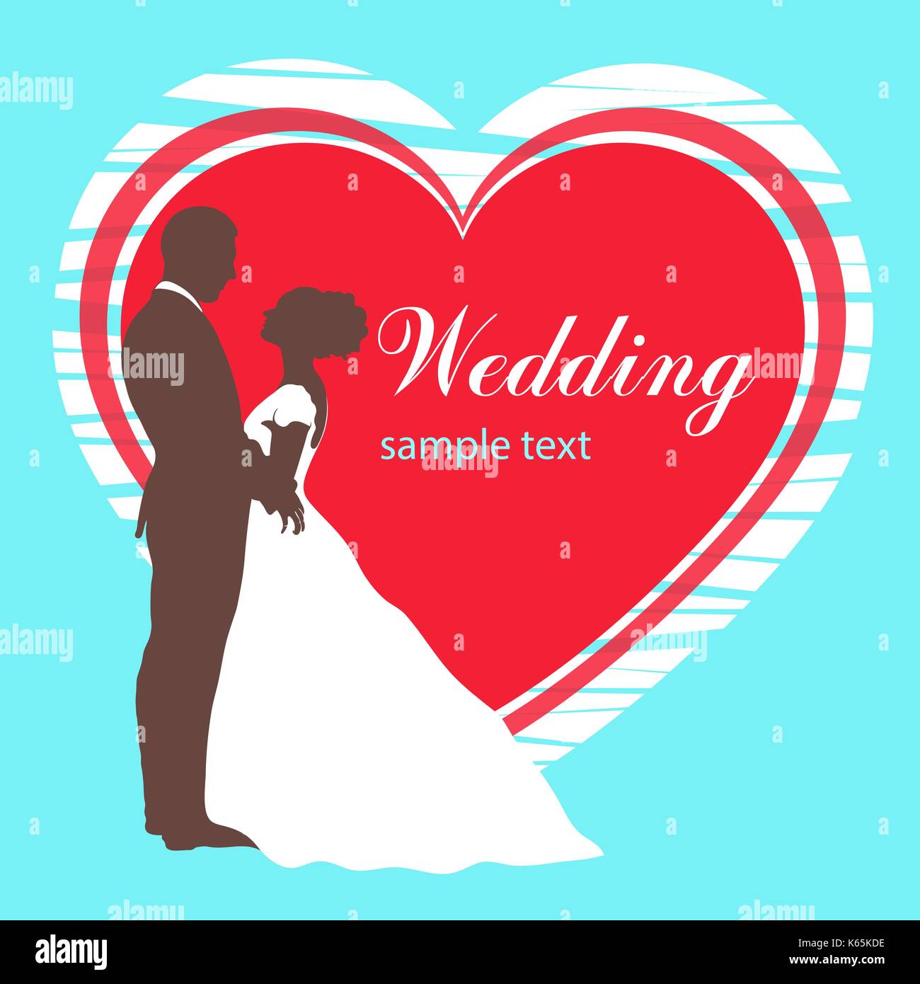 Bride and groom silhouette, wedding invitation, card, vector outline drawing. Couple in love hugging, dressed in a wedding white dress and a suit on t Stock Vector