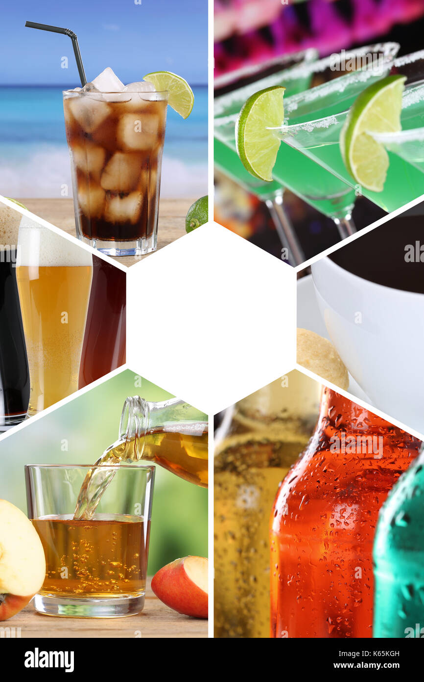 Drink menu collection collage beverages drinks cola restaurant bar set Stock Photo