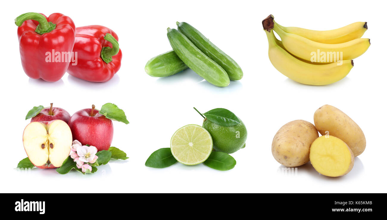 Fruits and vegetables collection isolated apples bananas bell pepper