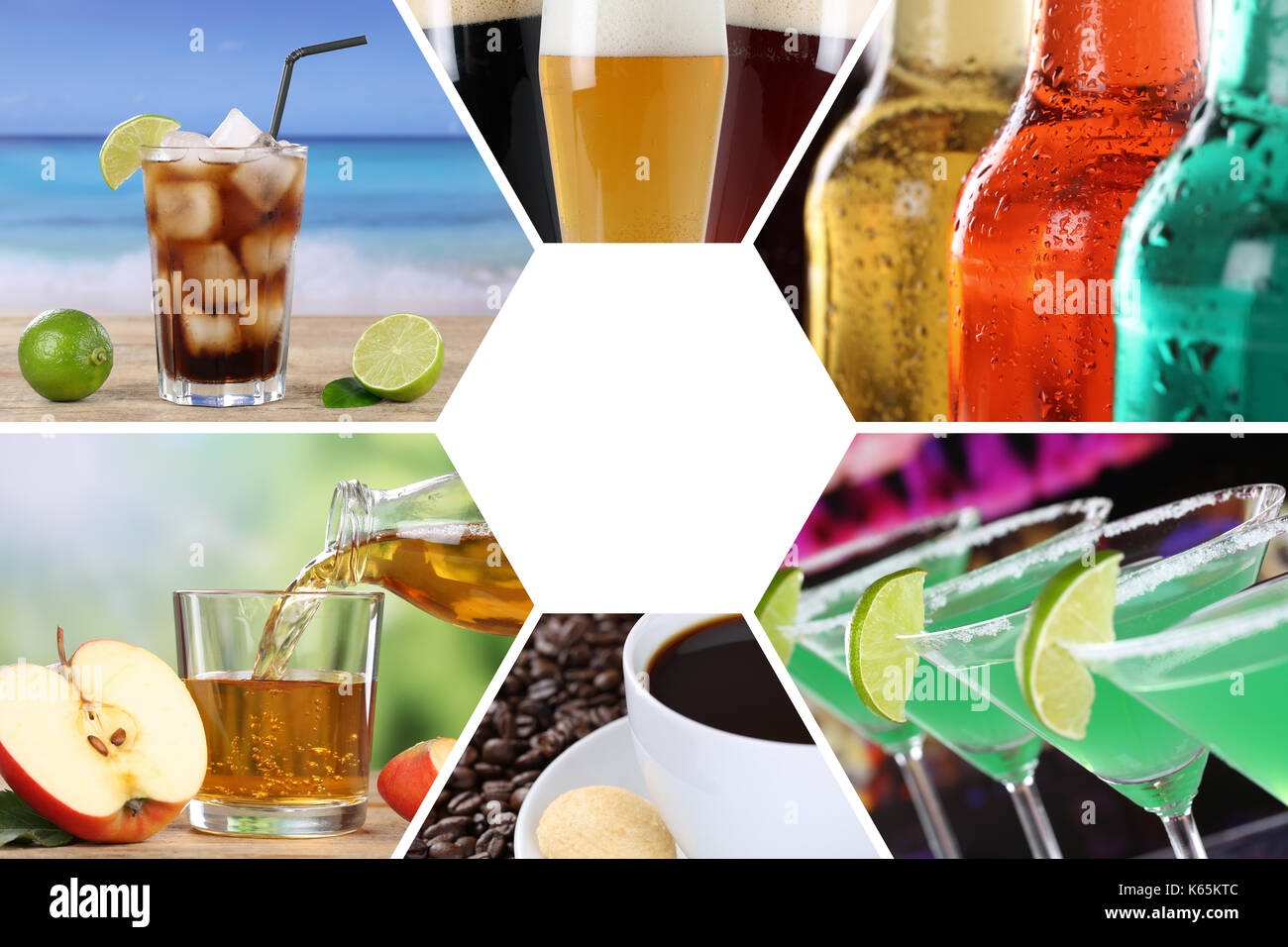 Drink menu collection collage beverages drinks restaurant bar set Stock