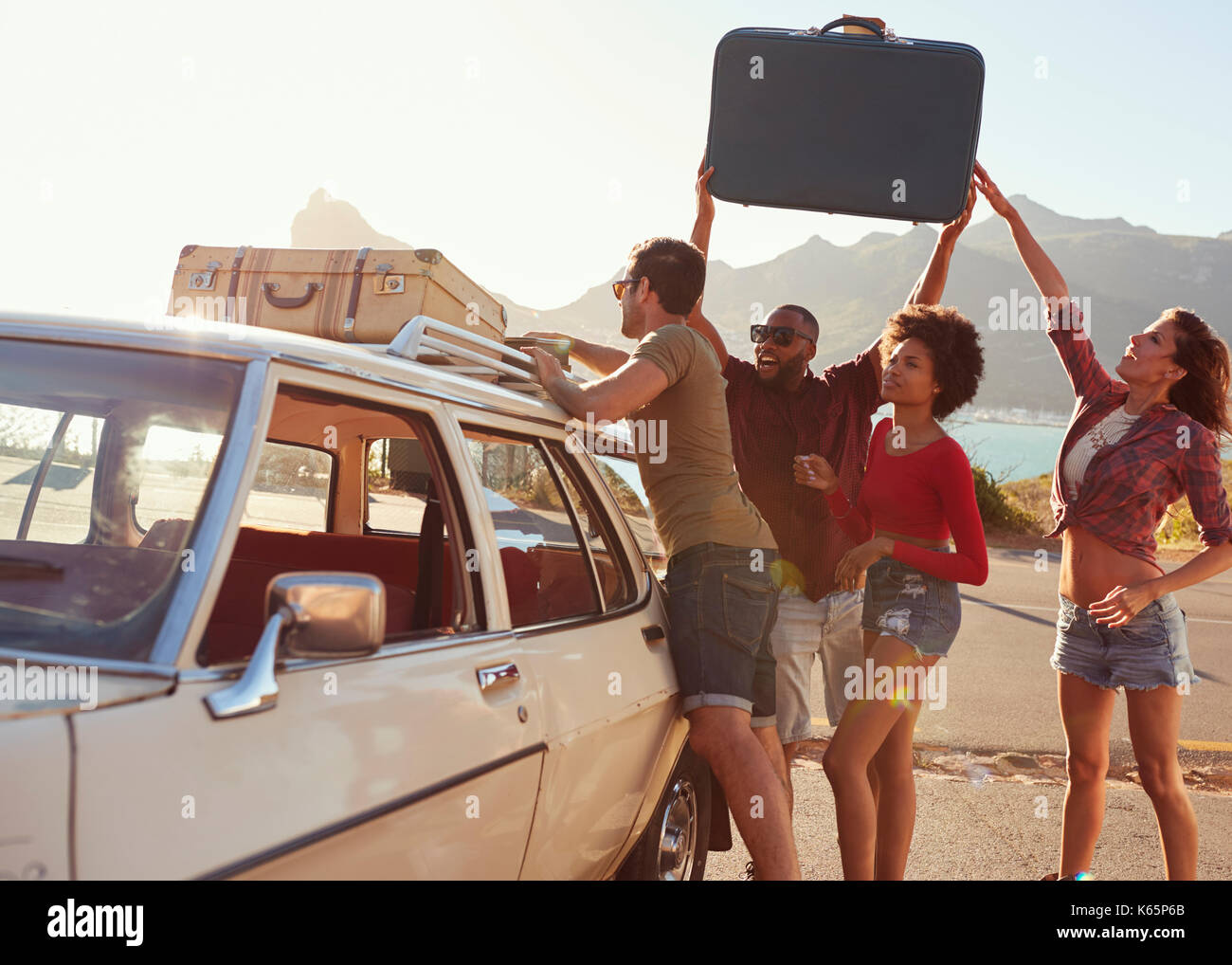Black couple loading car vacation hi res stock photography and