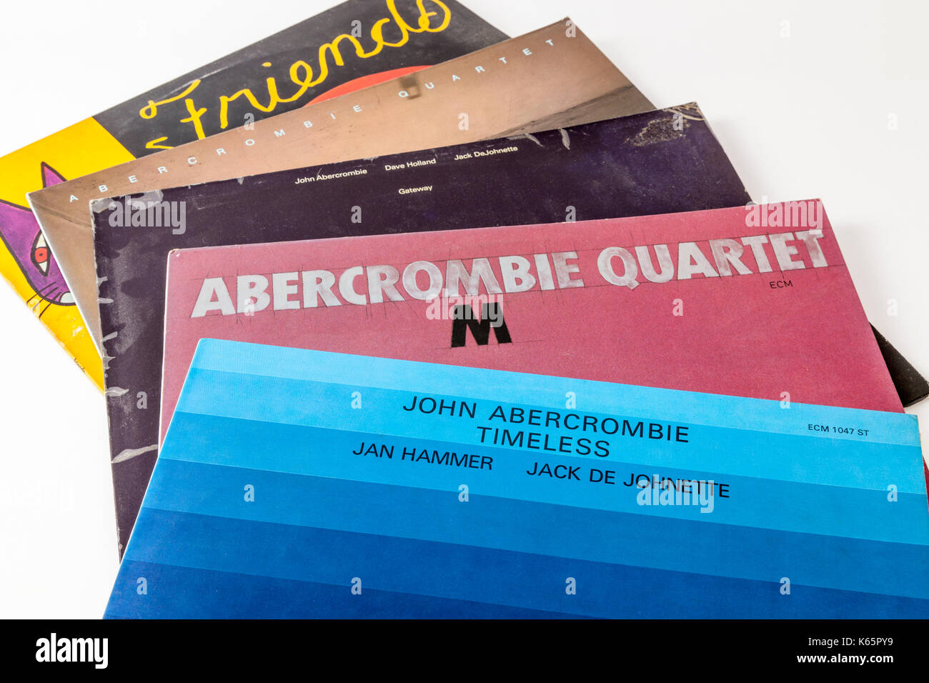 Early LPs by guitarist John Abercrombie Stock Photo