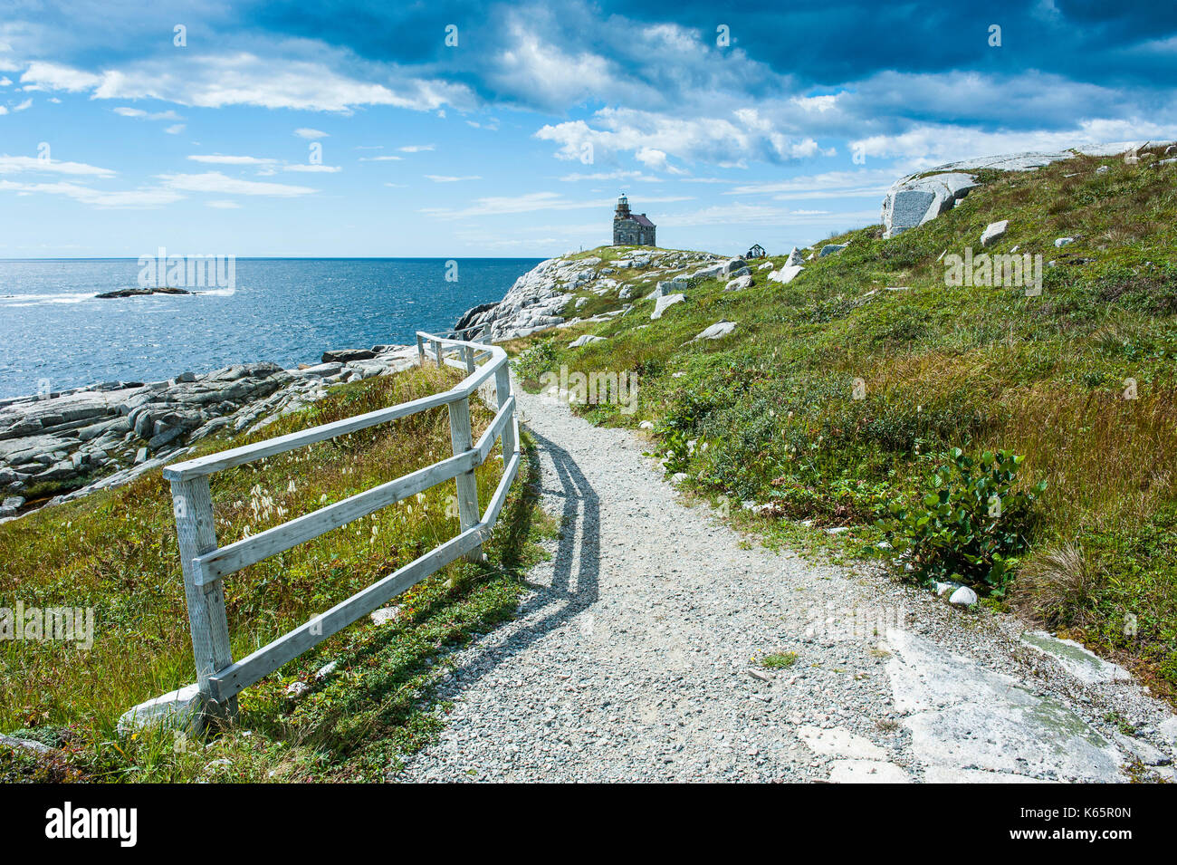 Stone lighthouse, Rose Blanche, southern Newfoundland, Canada Stock Photo