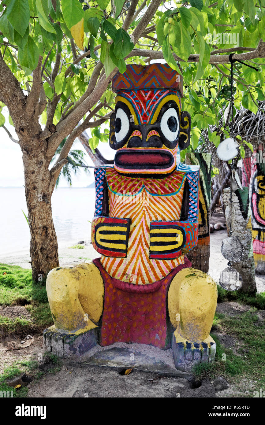 Totem pole, Bora Bora Bora Island, Society Islands, French Polynesia Stock Photo