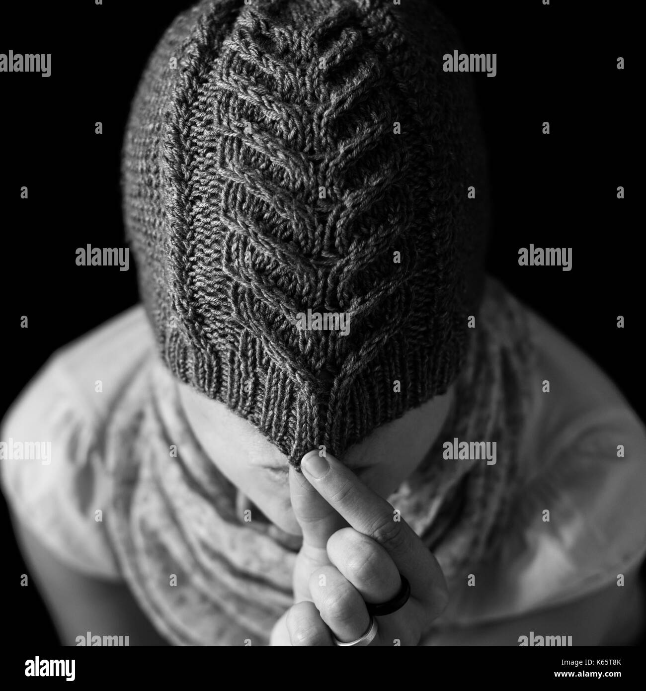 Woman with knitted woollen hat, portrait Stock Photo
