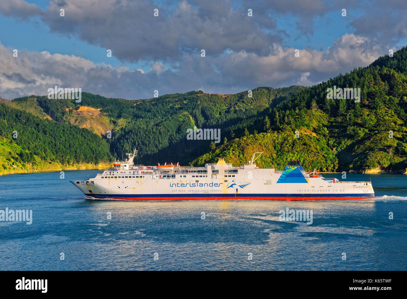 Interislander Cook Strait Ferry in Queen Charlotte Sound, Marlborough Sounds, Picton, South
