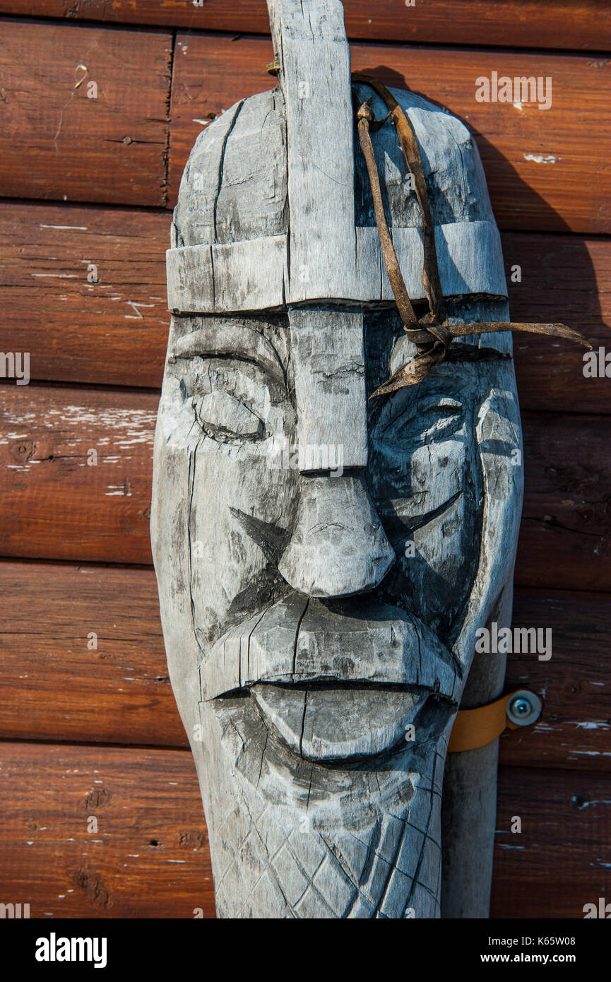 Viking mask, Norstead Viking Village, Newfoundland, Canada Stock Photo