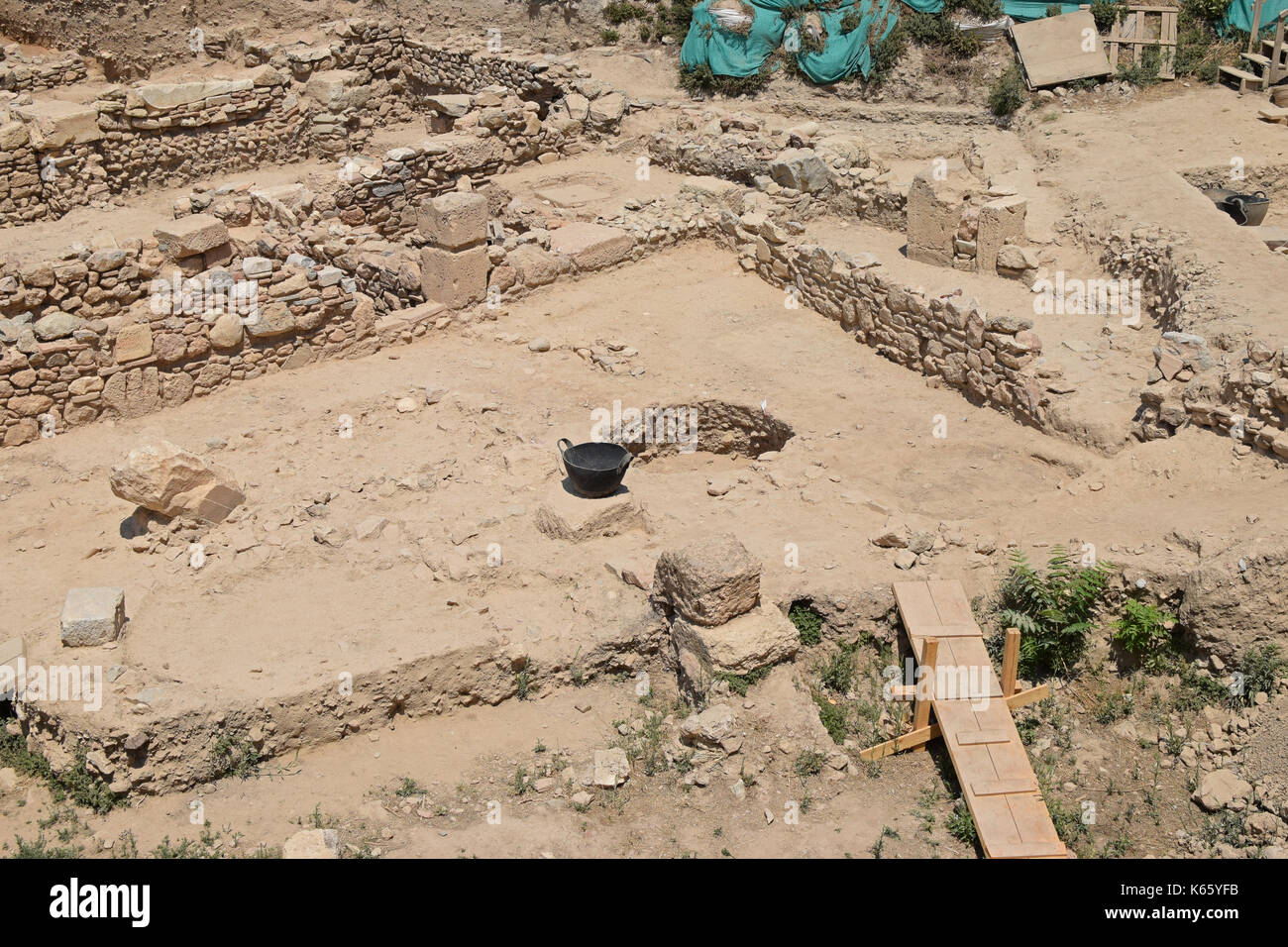 Excavation at archaeological site in Athens, Greece. Ruins of an ancient structure. Stock Photo